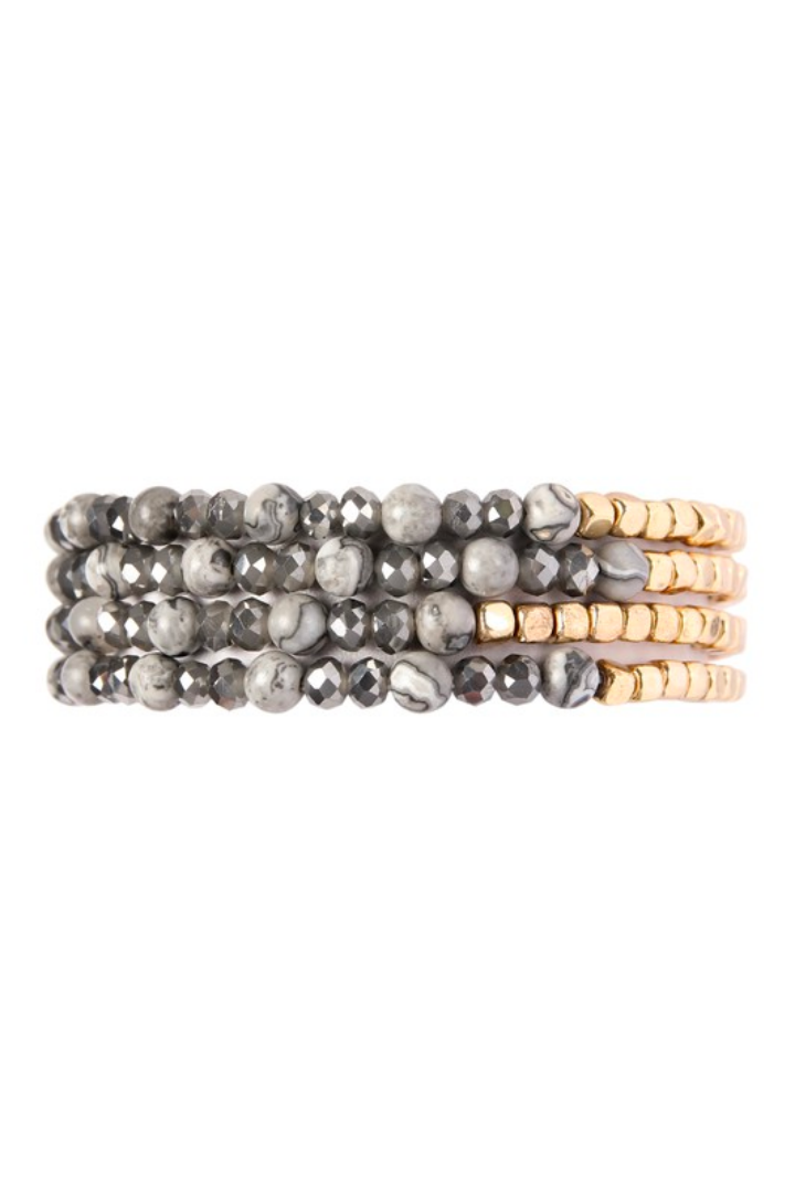 Black Mini Beaded Bracelet Stack