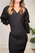 Faux Wrap Sweater Midi Dress