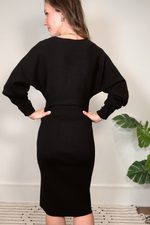 Faux Wrap Sweater Midi Dress
