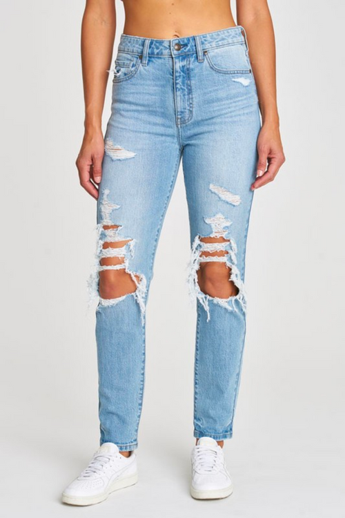 Tobi Distressed High Rise Mom Jeans