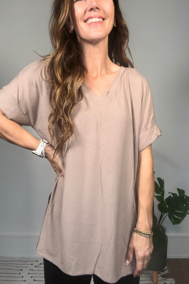 Ash Mocha V Neck Soft Oversized Tee