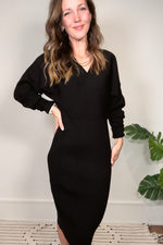 Faux Wrap Sweater Midi Dress