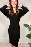Faux Wrap Sweater Midi Dress