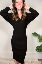 Faux Wrap Sweater Midi Dress