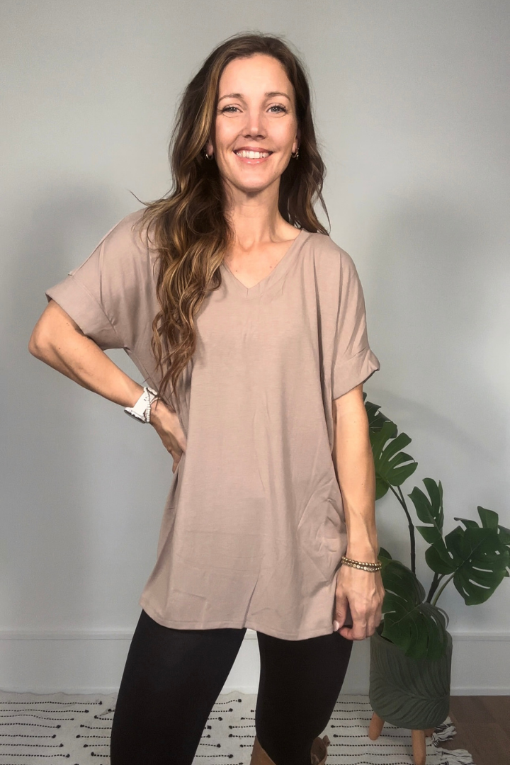 Ash Mocha V Neck Soft Oversized Tee