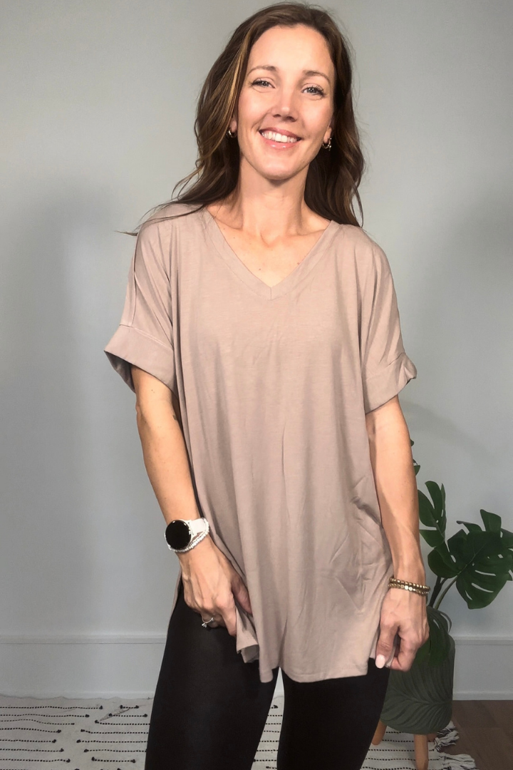 Ash Mocha V Neck Soft Oversized Tee