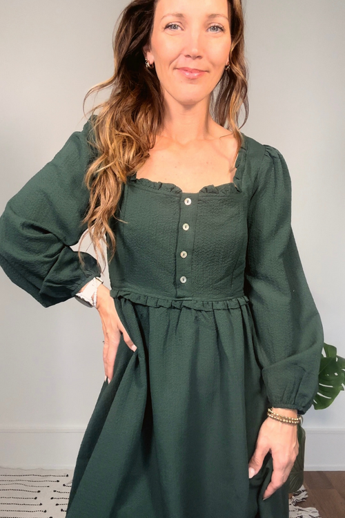 Hunter Green Ruffle Babydoll Dress