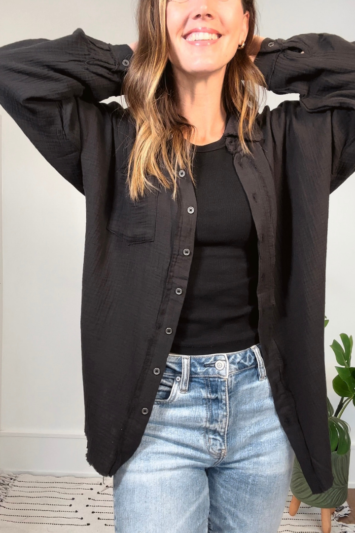 Black Double Gauze Oversized Shirt
