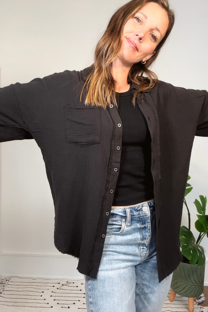 Black Double Gauze Oversized Shirt