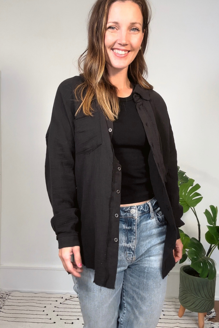 Black Double Gauze Oversized Shirt