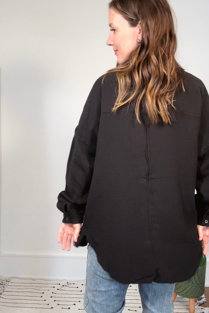 Black Double Gauze Oversized Shirt