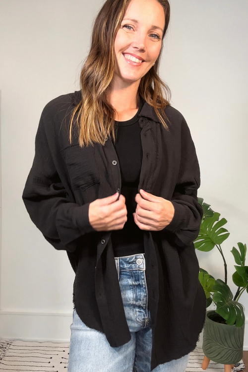 Black Double Gauze Oversized Shirt