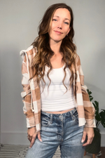 Camel Plaid Hooded Shirt