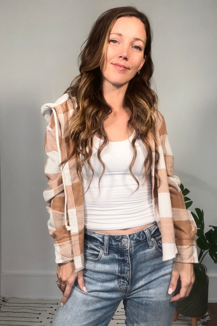 Camel Plaid Hooded Shirt