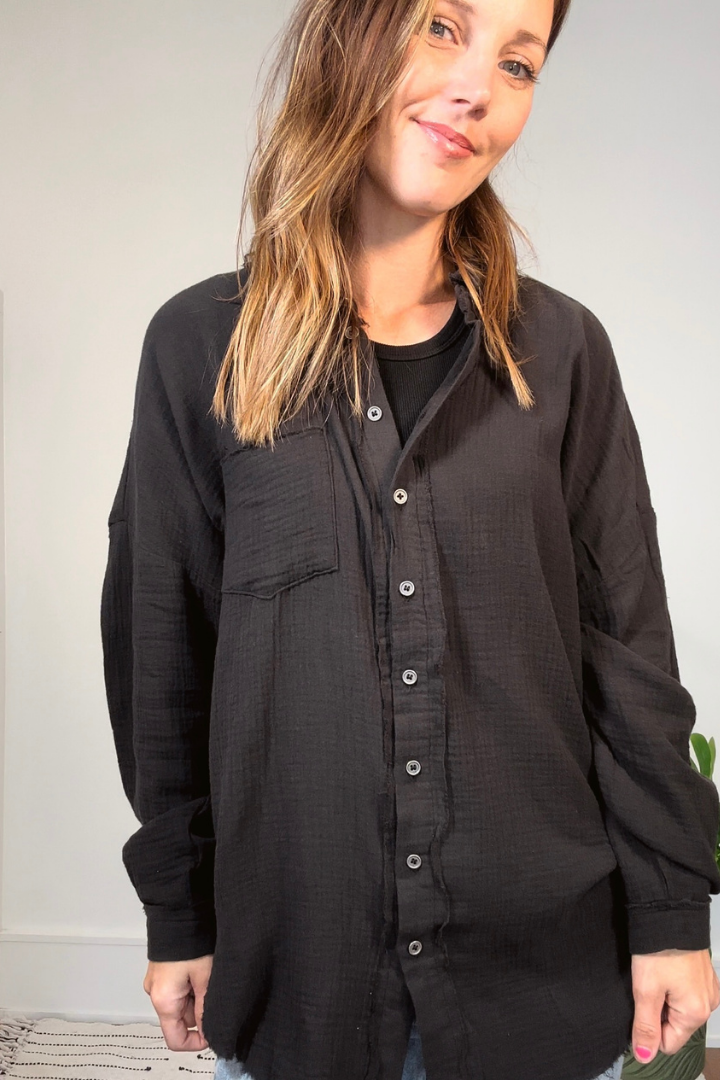 Black Double Gauze Oversized Shirt