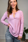 Mauve Waffle V-neck Long Sleeve Shirt