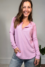 Mauve Waffle V-neck Long Sleeve Shirt