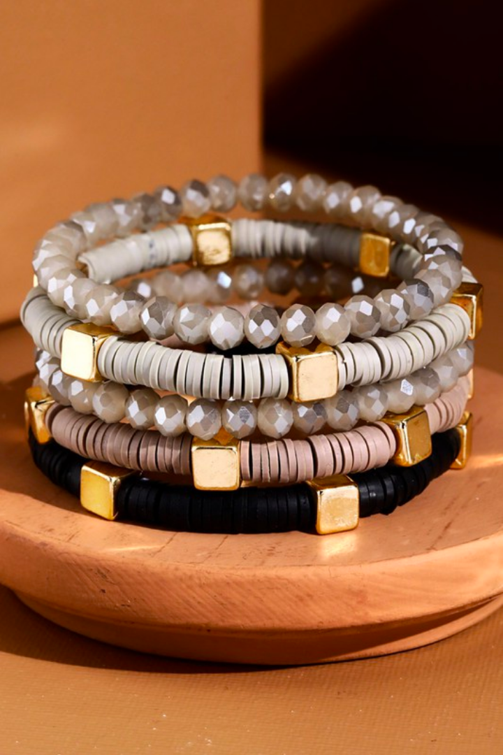 Grey Beaded Bracelet Stack