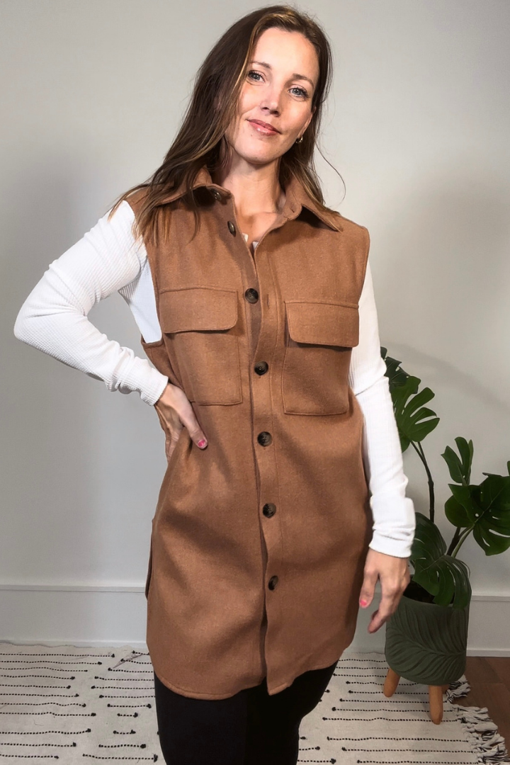 Camel Brush Long Vest