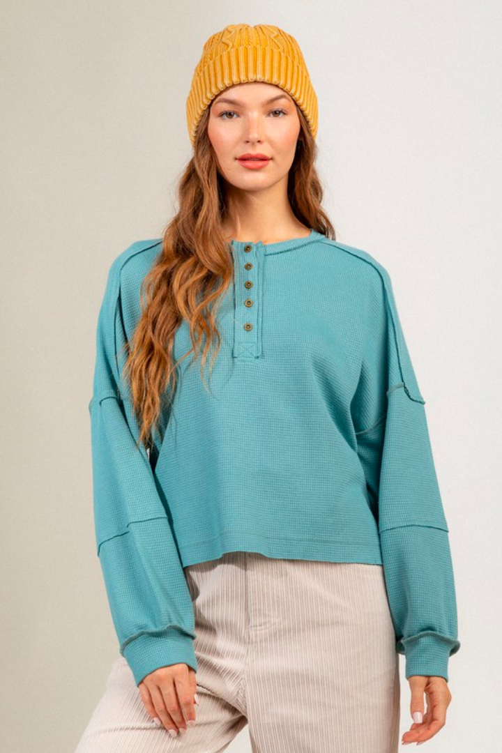 Sage Waffle Henley Top