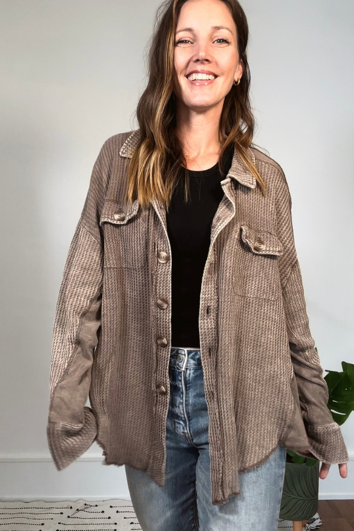 Mocha Acid Wash Oversized Shacket