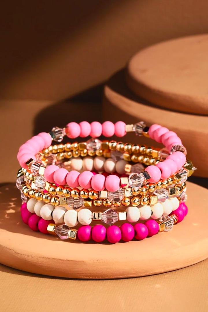 Pink Beaded Bracelet Stack