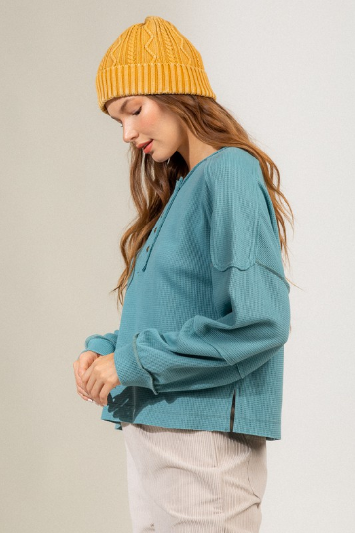 Sage Waffle Henley Top