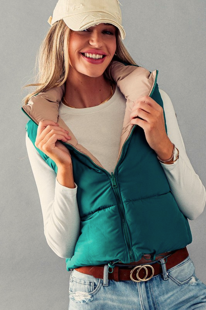 Green Reversible Puff Vest