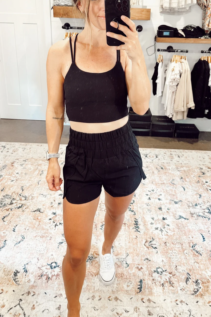 Black Smocked Activewear Shorts