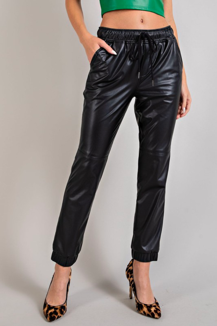 Faux Leather Jogger Pants