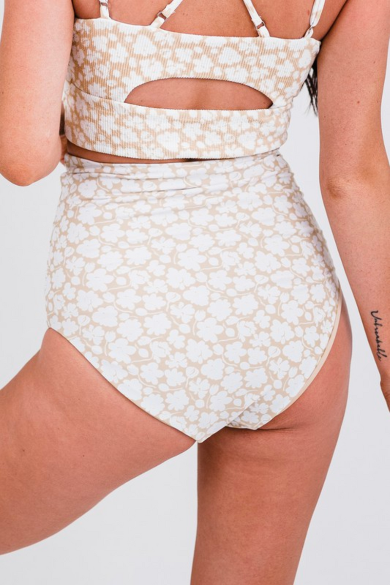 Neutral Floral Ultra High Rise Reversible Swim Bottom