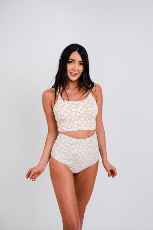 Neutral Floral Ultra High Rise Reversible Swim Bottom