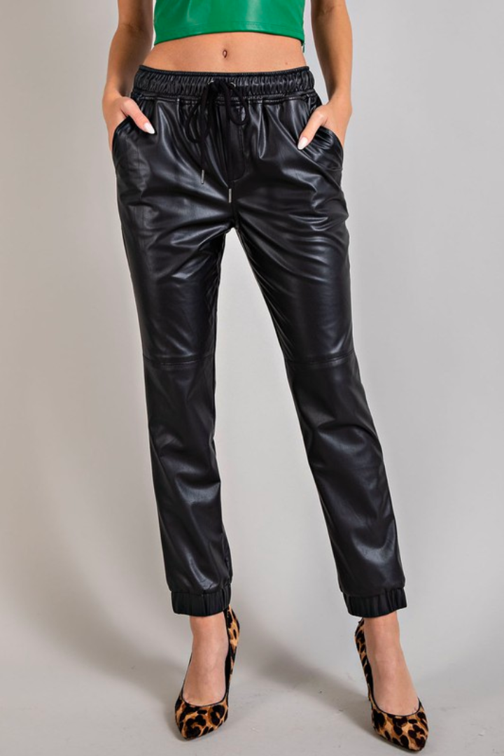 Faux Leather Jogger Pants