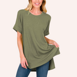 Light Olive Round Neck Soft Oversized Tee