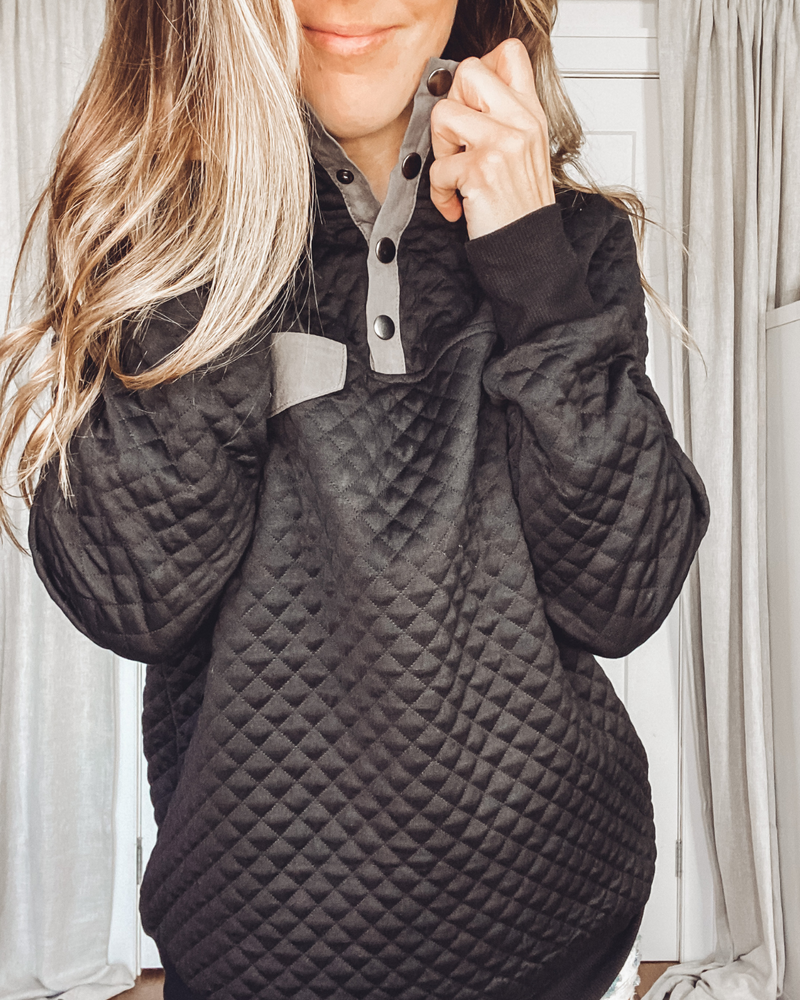 Black Quilted Half Snap Pullover