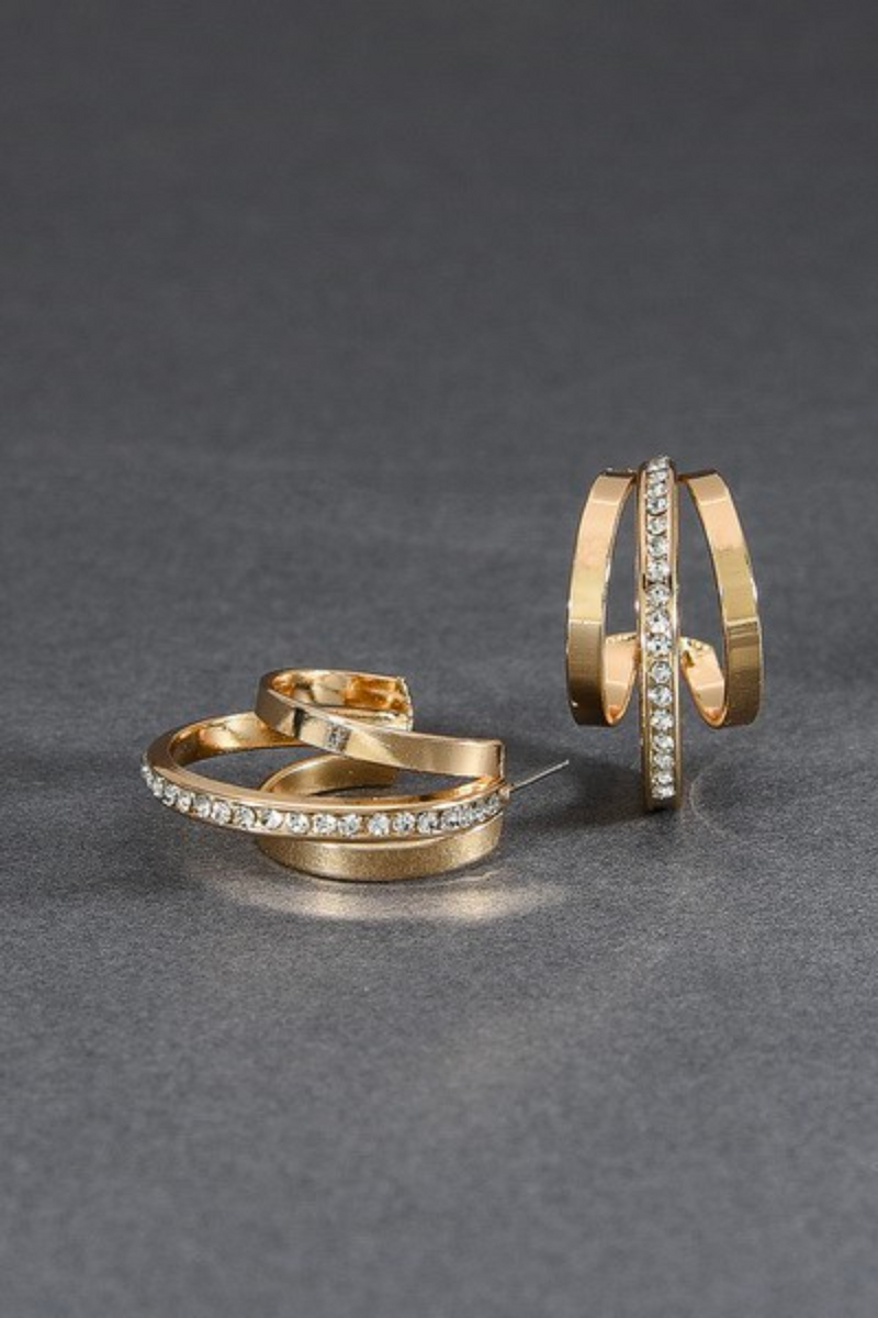 Rhinestone Triple Hoop Earrings
