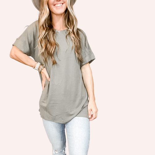 Light Olive Round Neck Soft Oversized Tee