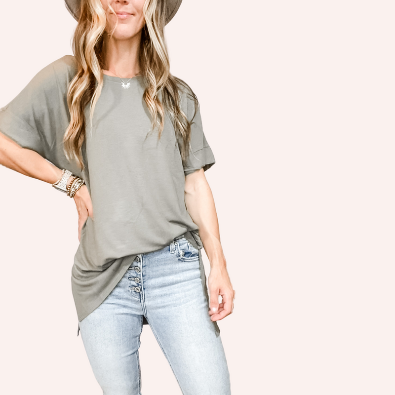 Light Olive Round Neck Soft Oversized Tee