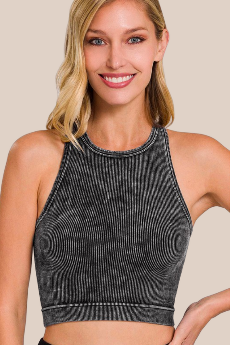 Black Ribbed Seamless Cami Top