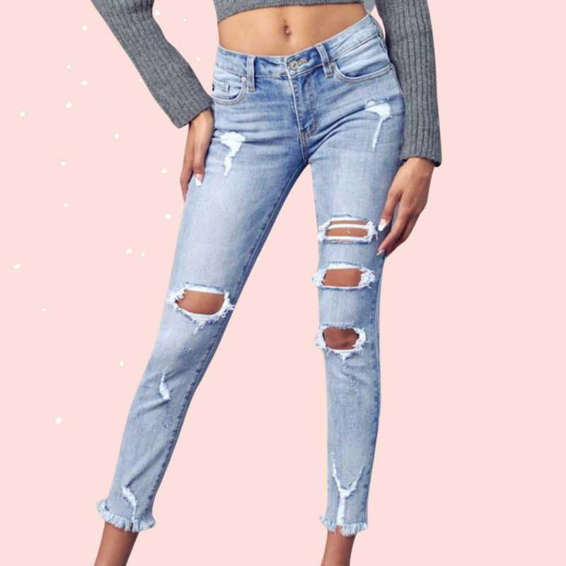 Midrise Distressed Ankle Skinny Jeans