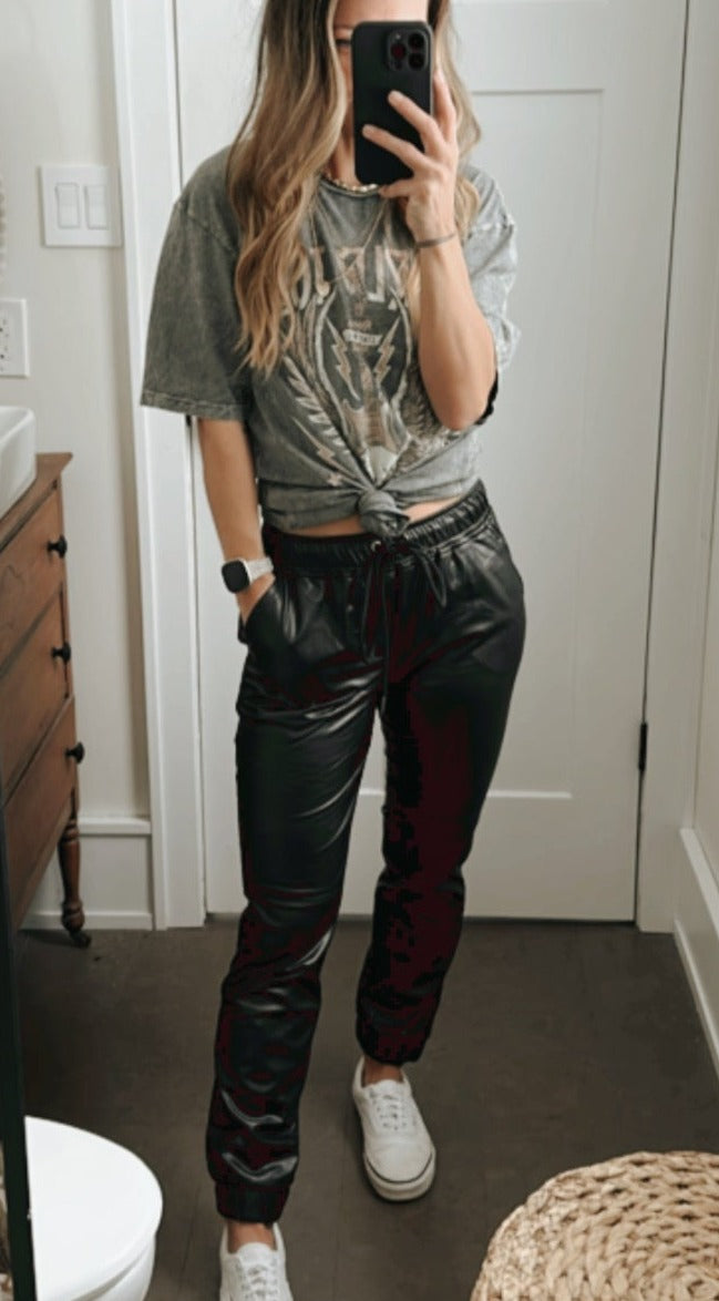 Faux Leather Jogger Pants